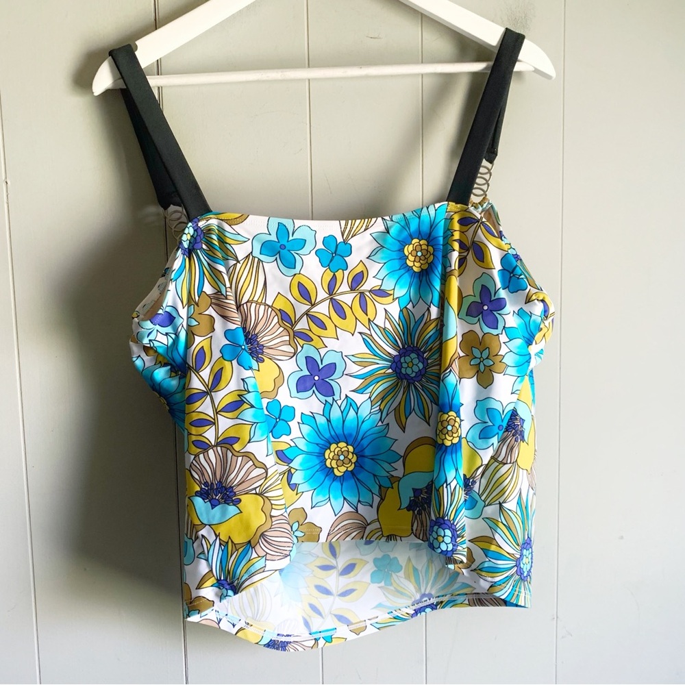 BEACH NATIVE Square Neck Floral Tankini Swim Top 18W - Picture 2 of 4